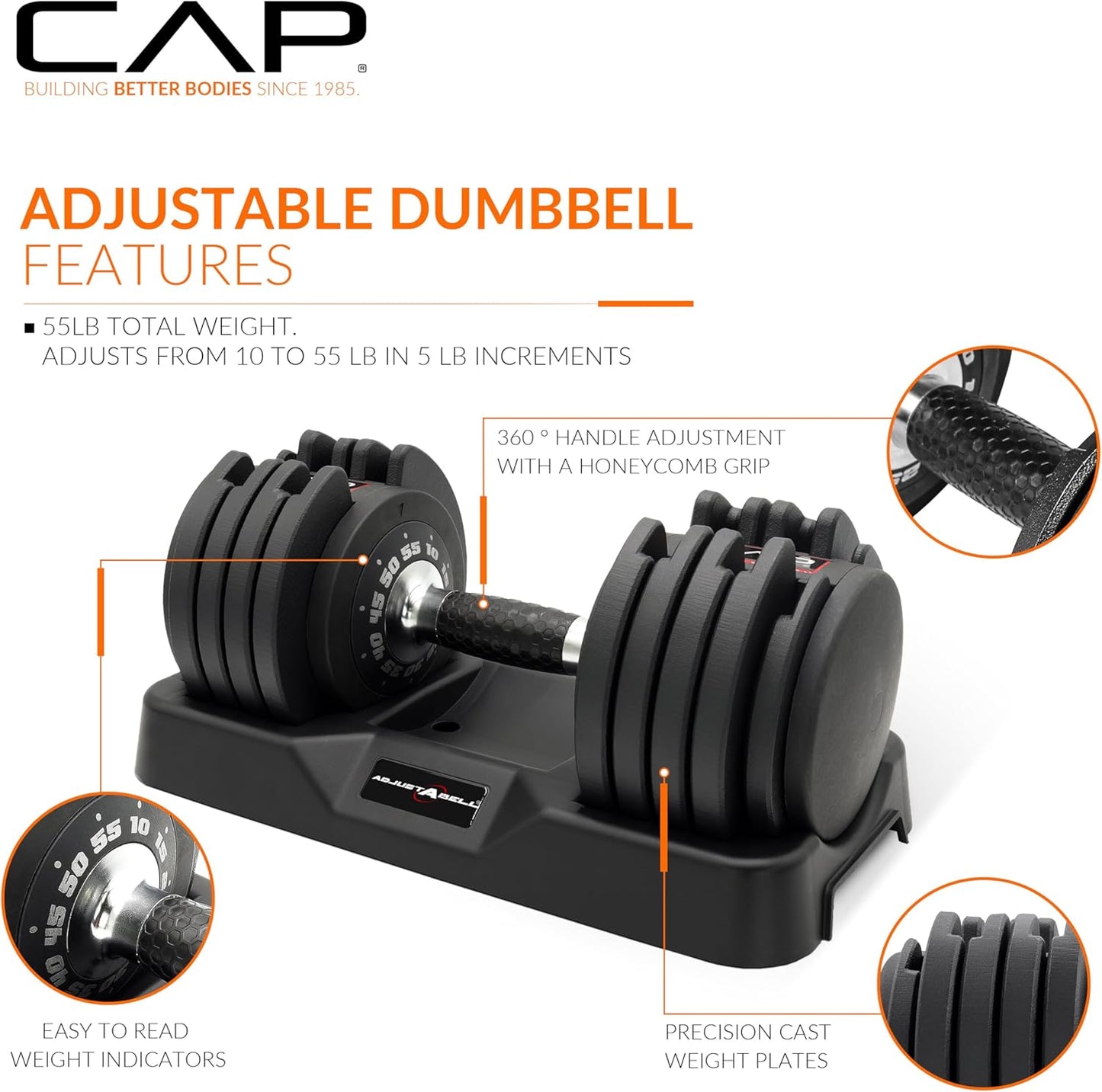 ADJUSTABELL Adjustable round Dumbbell Weights - Singles & Pairs | 12.5 Lb, 25 Lb & 55 Lb | Multiple Handle Options